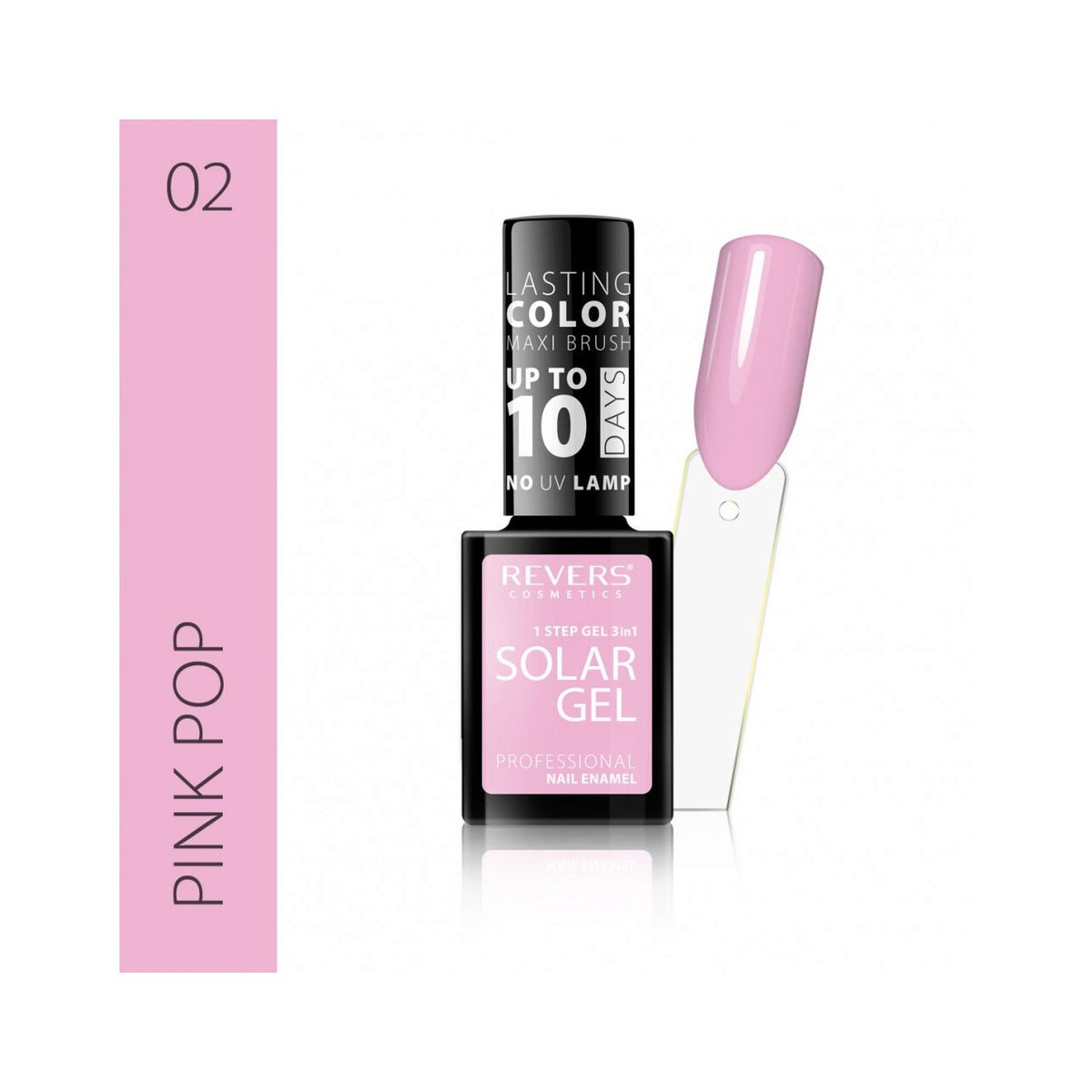 Lac de unghii Solar Gel, N.02 - Pink pop, 12 ml, Revers Cosmetics