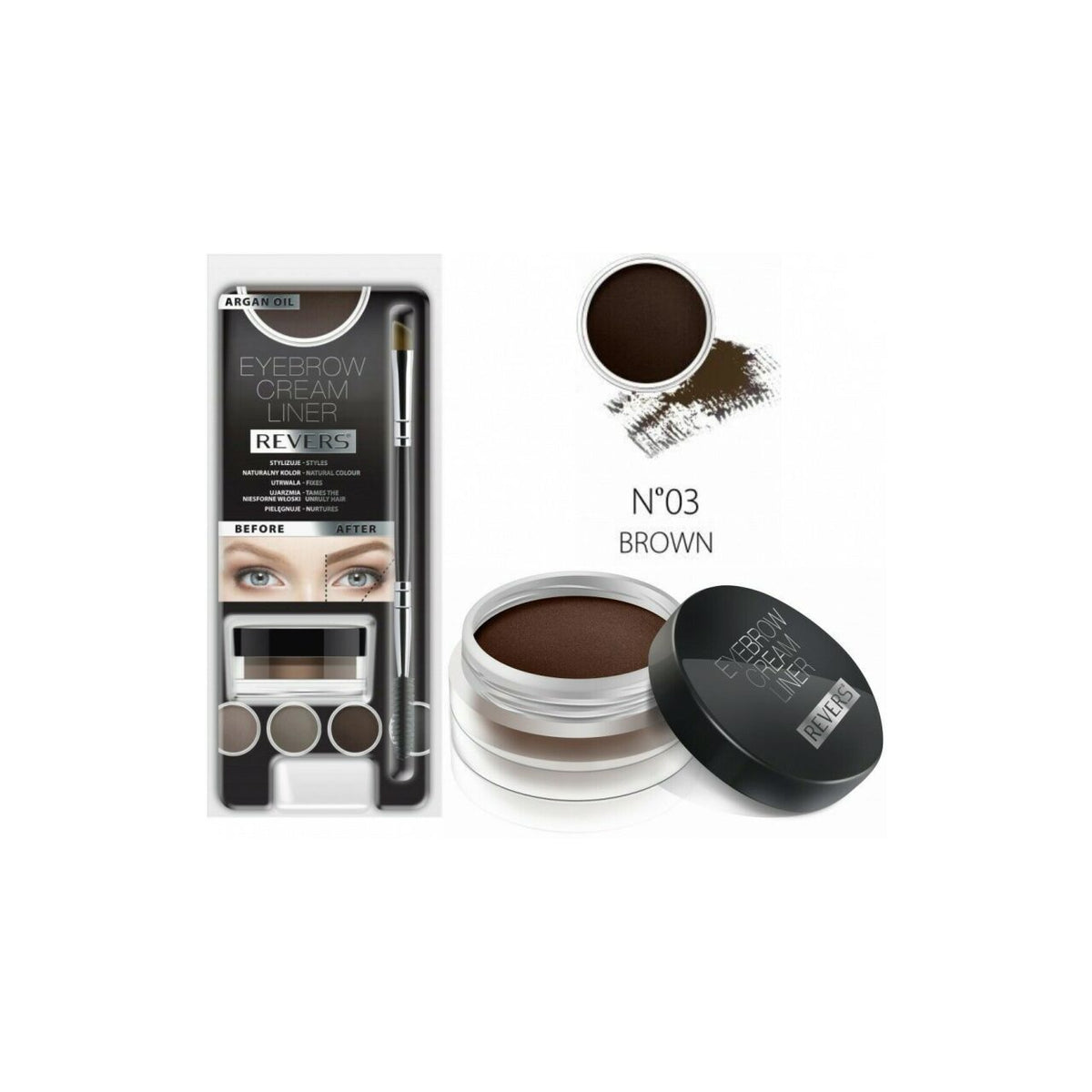 Kit pentru machiajul sprâncenelor Cream Liner N.03, 8 ml, Revers Cosmetics