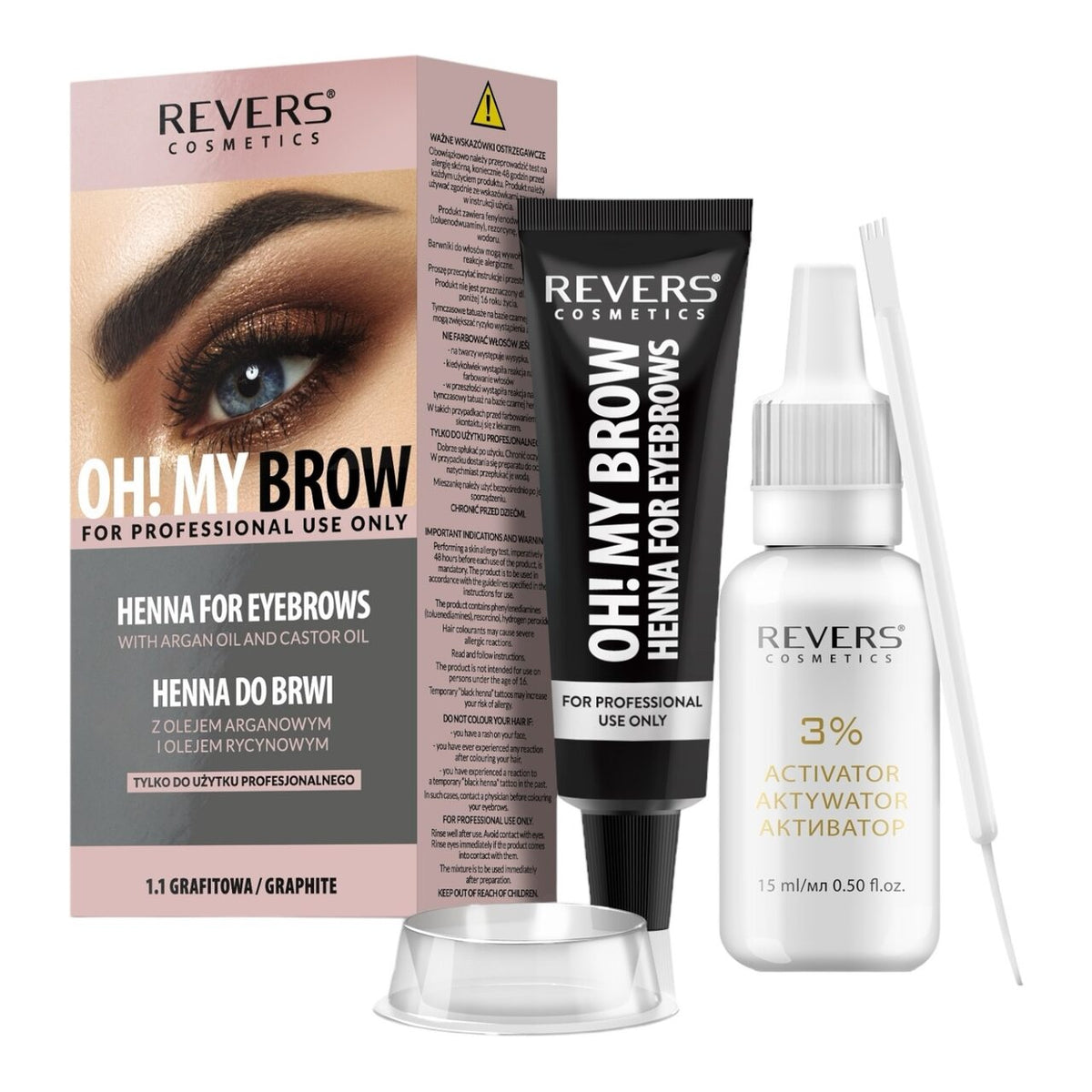 Vopsea pentru sprâncene Henna Oh! My Brow, N.1.1 Graphite, 30 ml, Revers Cosmetics