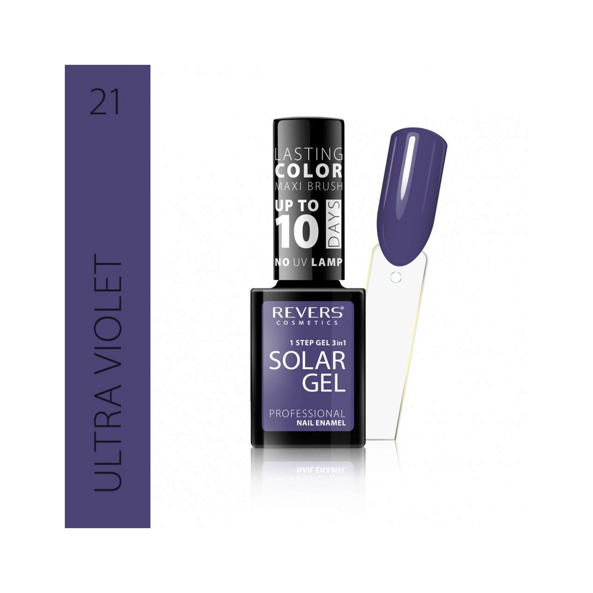 Lac de unghii Solar Gel, N.21 - Ultra violet, 12 ml, Revers Cosmetics
