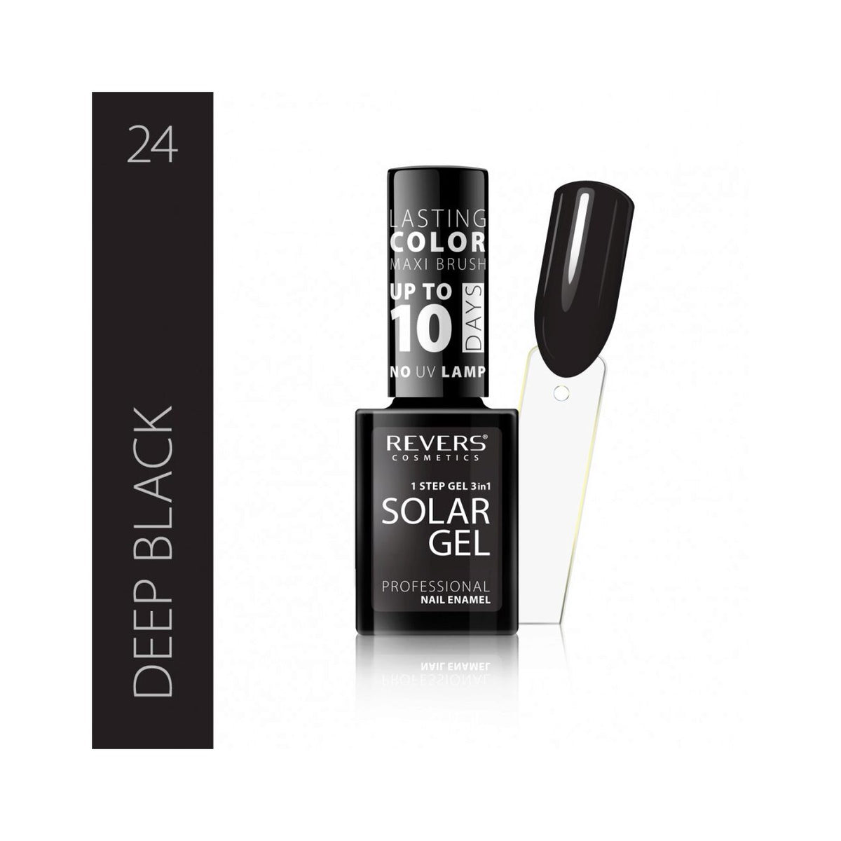 Lac de unghii Solar Gel, N.24 - Deep black, 12 ml, Revers Cosmetics