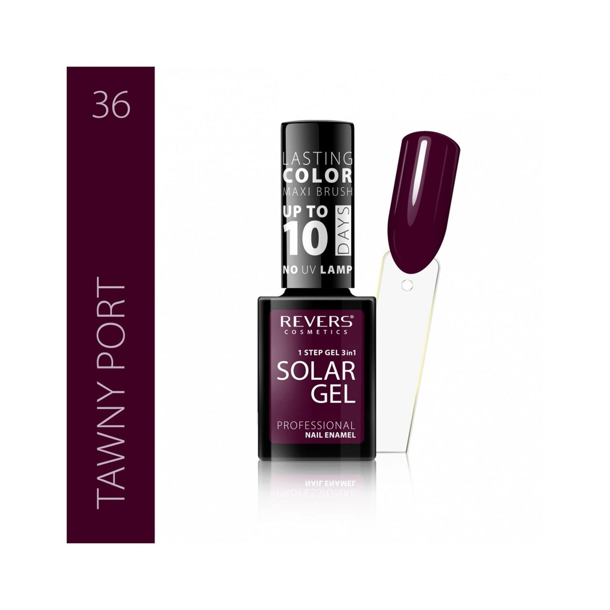 Lac de unghii Solar Gel, N.36 - Tawny port, 12 ml, Revers Cosmetics