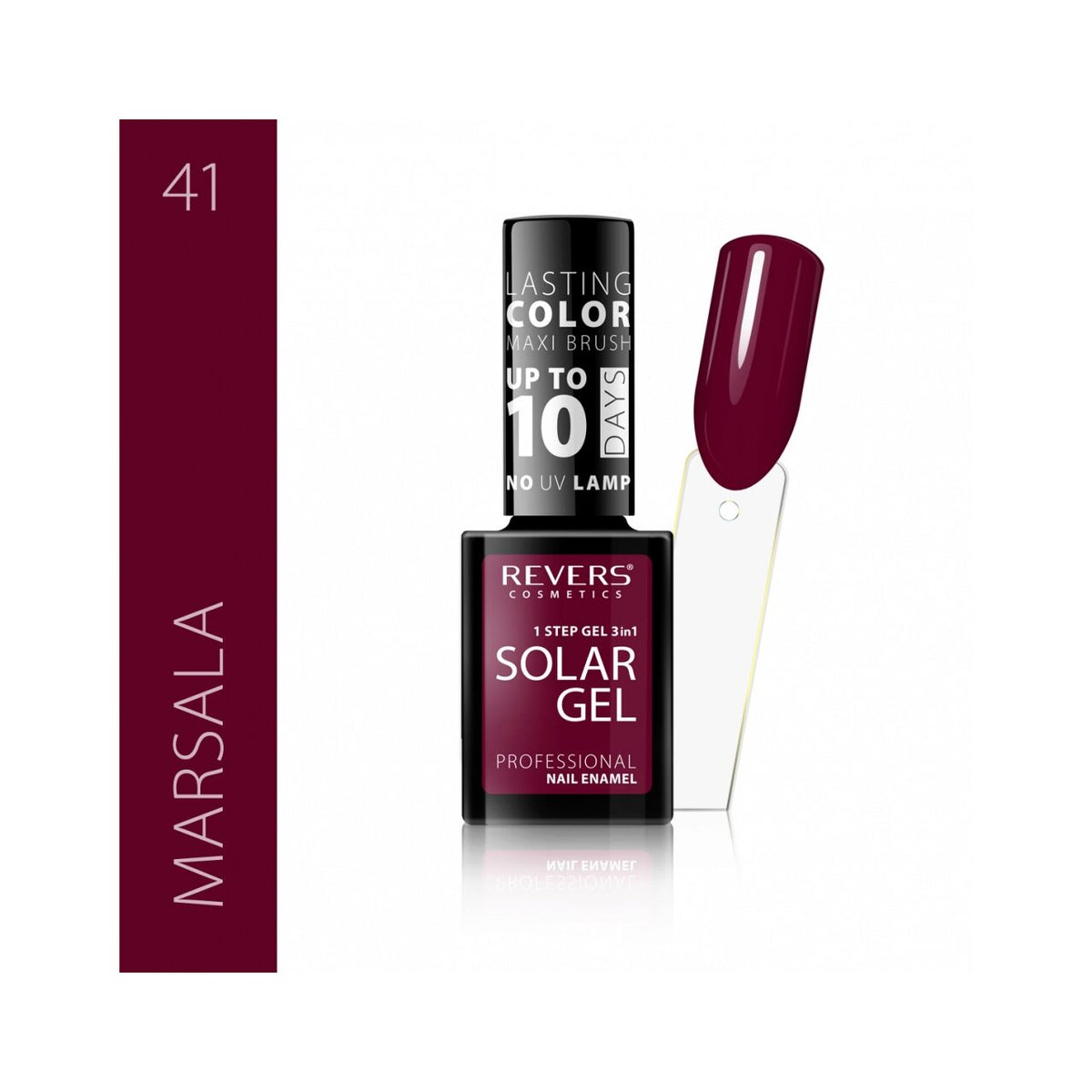 Lac de unghii Solar Gel, N.41 - Marsala, 12 ml, Revers Cosmetics