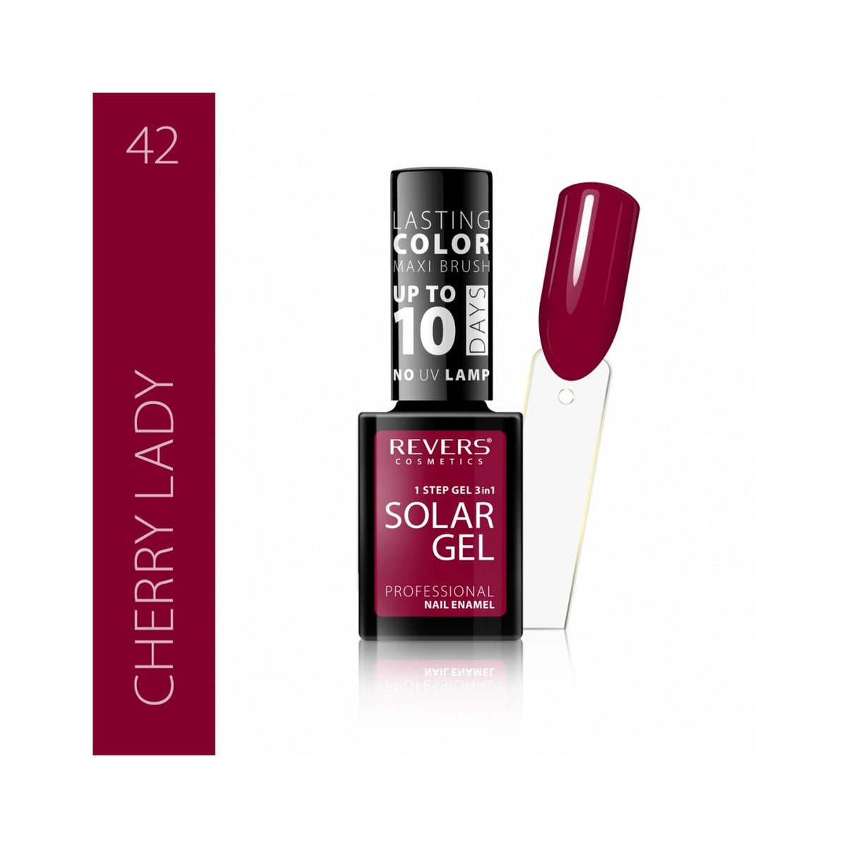 Lac de unghii Solar Gel, N.42 - Cherry lady, 12 ml, Revers Cosmetics