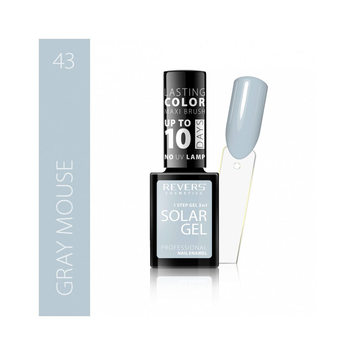 Lac de unghii Solar Gel, N.43 - Grey mouse, 12 ml, Revers Cosmetics