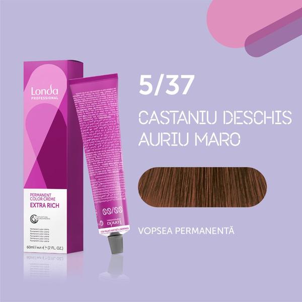 Vopsea de păr Extra Rich Permanent Color 5/37, Castaniu deschis auriu maro, 60 ml, Londa Professional