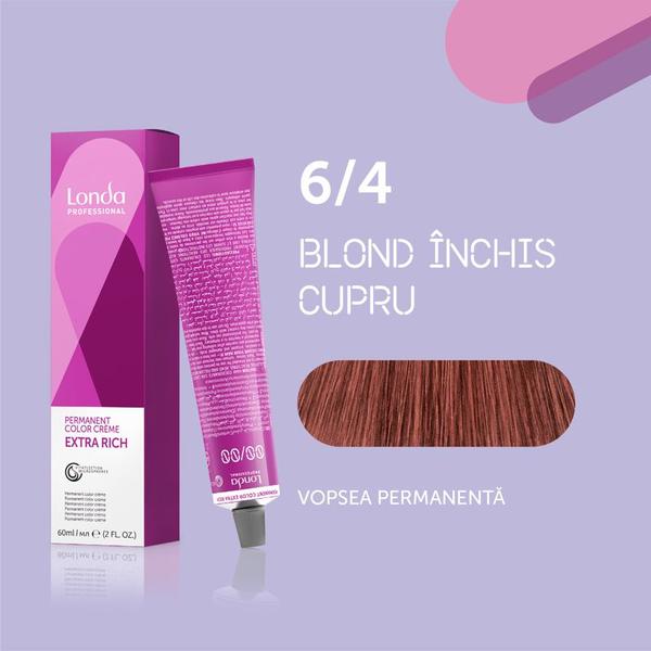 Vopsea de păr Extra Rich Permanent Color 6/4, Blond închis cupru, 60 ml, Londa Professional