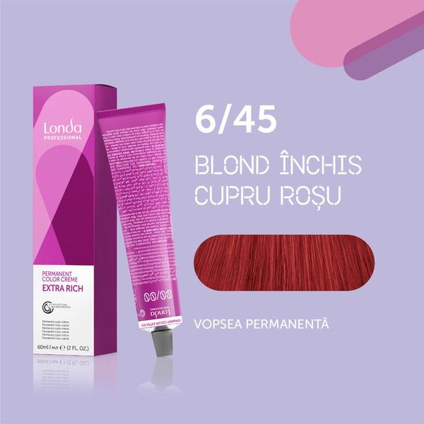 Vopsea de păr Extra Rich Permanent Color 6/45, Blond închis cupru roșu, 60 ml, Londa Professional