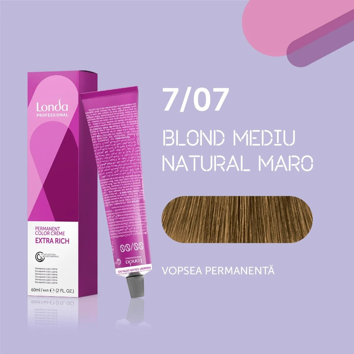 Vopsea de păr Extra Rich Permanent Color 7/07, Blond mediu natural maro, 60 ml, Londa Professional