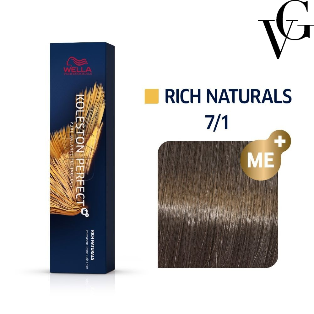 Vopsea de păr Koleston Perfect Me+ 7/1, Blond mediu cenușiu, 60 ml, Wella Professionals