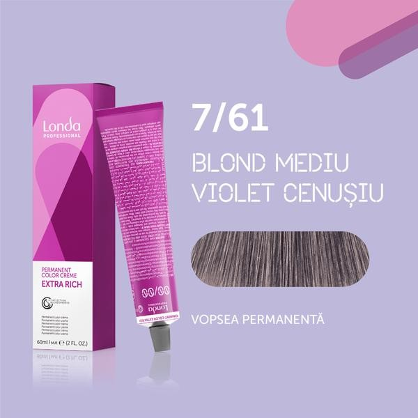 Vopsea de păr Extra Rich Permanent Color 7/61, Blond mediu violet cenușiu, 60 ml, Londa Professional