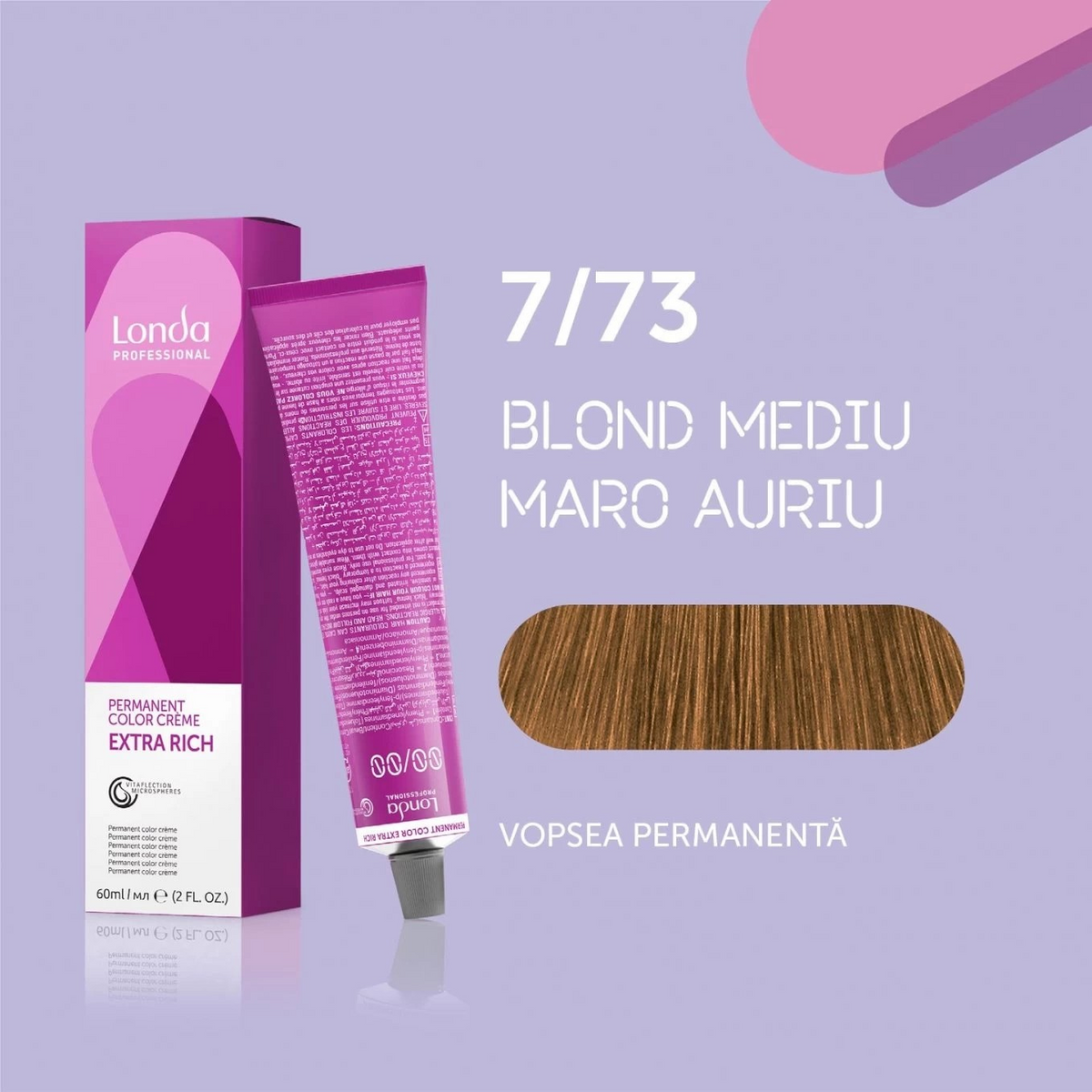 Vopsea de păr Extra Rich Permanent Color 7/73, Blond mediu maro auriu, 60 ml, Londa Professional