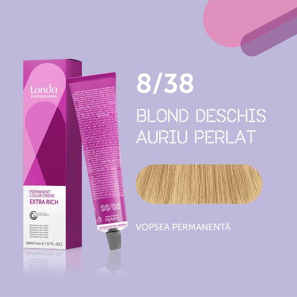 Vopsea de păr Extra Rich Permanent Color 8/38, Blond deschis auriu perlat, 60 ml, Londa Professional