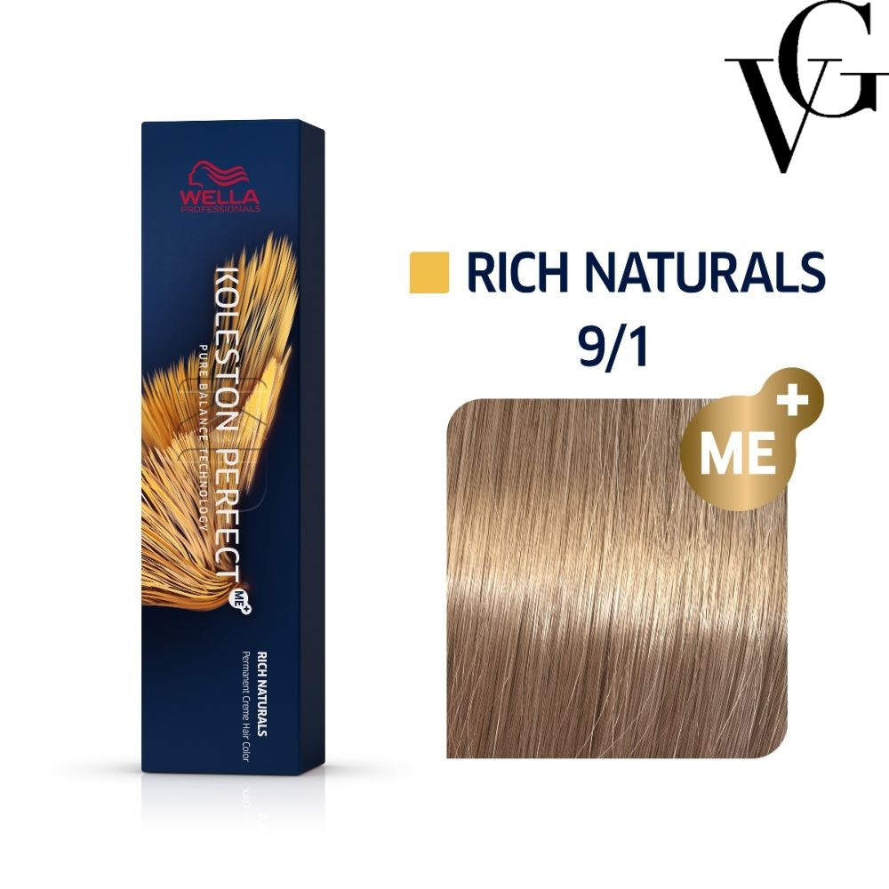 Vopsea de păr Koleston Perfect Me+ 9/1, Blond luminos cenușiu, 60 ml, Wella Professionals