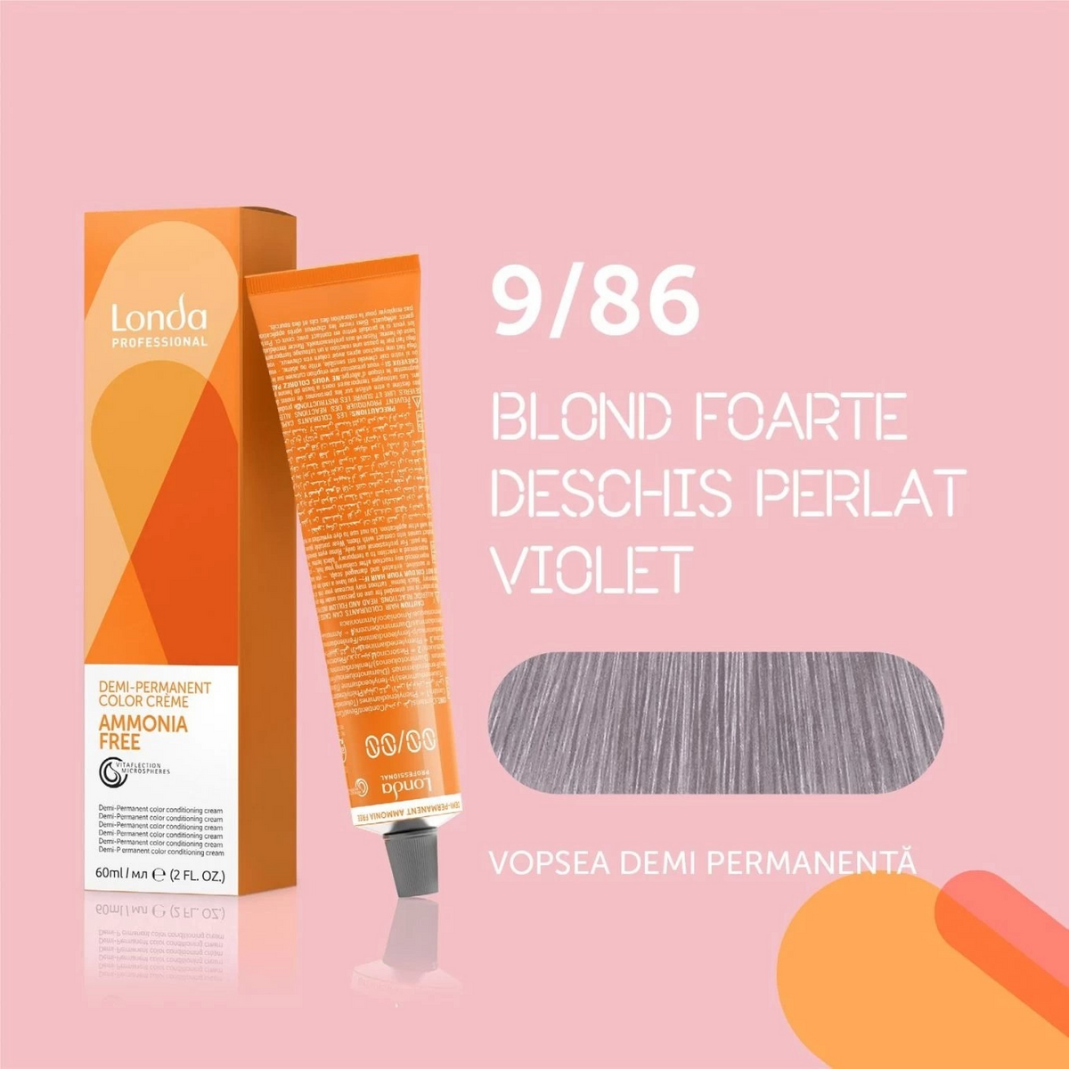 Vopsea de păr demi-permanentă fără amoniac 9/86, Blond foarte deschis perlat violet, 60 ml, Londa Professional