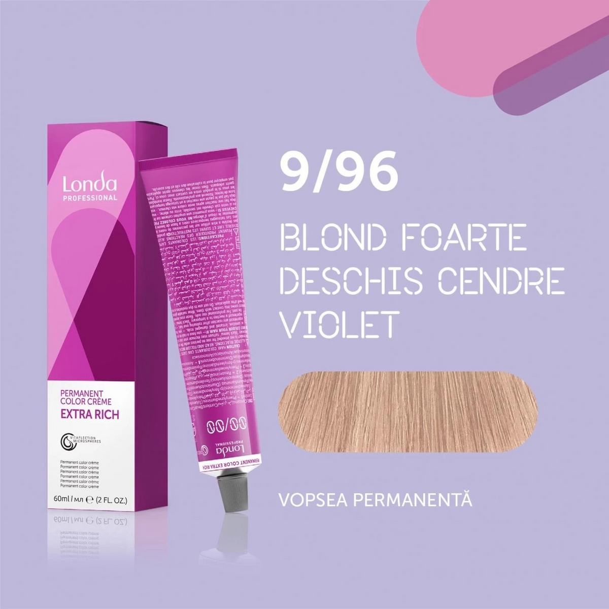 Vopsea de păr Extra Rich Permanent Color 9/96, Blond foarte deschis cendre violet, 60 ml, Londa Professional