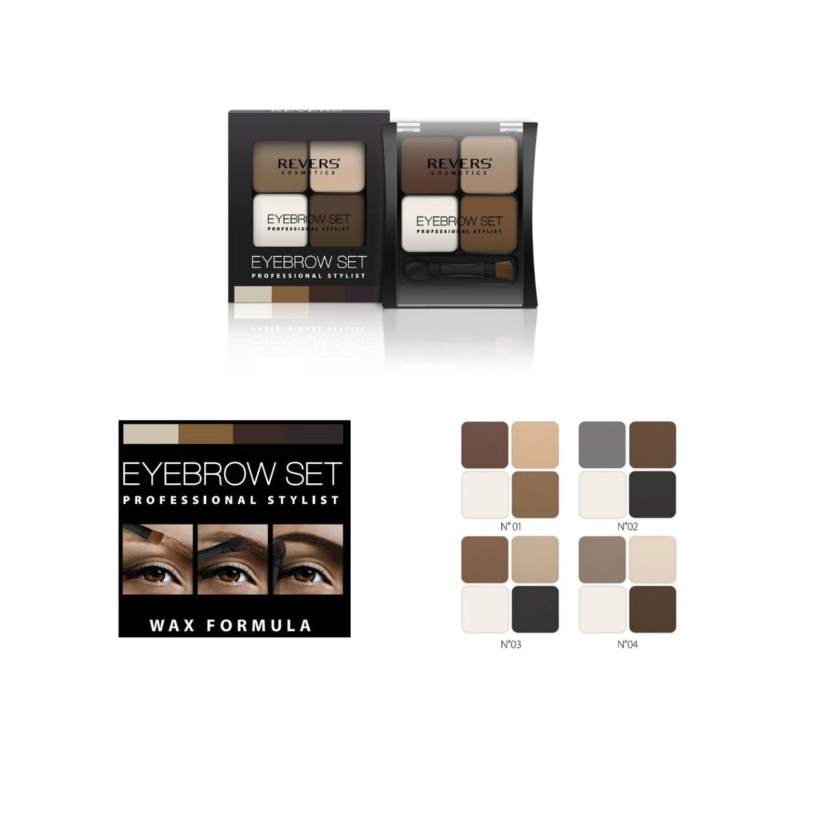 Kit fard de sprâncene Professional Stylist 02, 4.5 gr, Revers Cosmetics