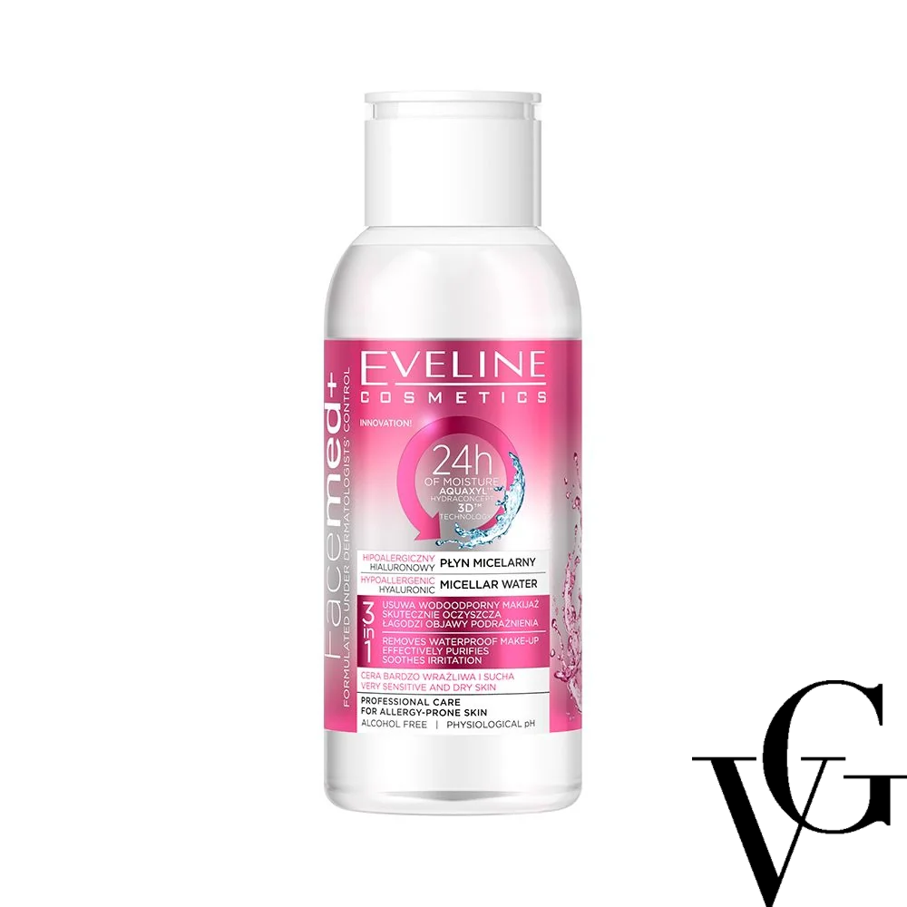 Apă micelară Facemed+ Hyaluronic 3in1 Mini, 100 ml, Eveline Cosmetics