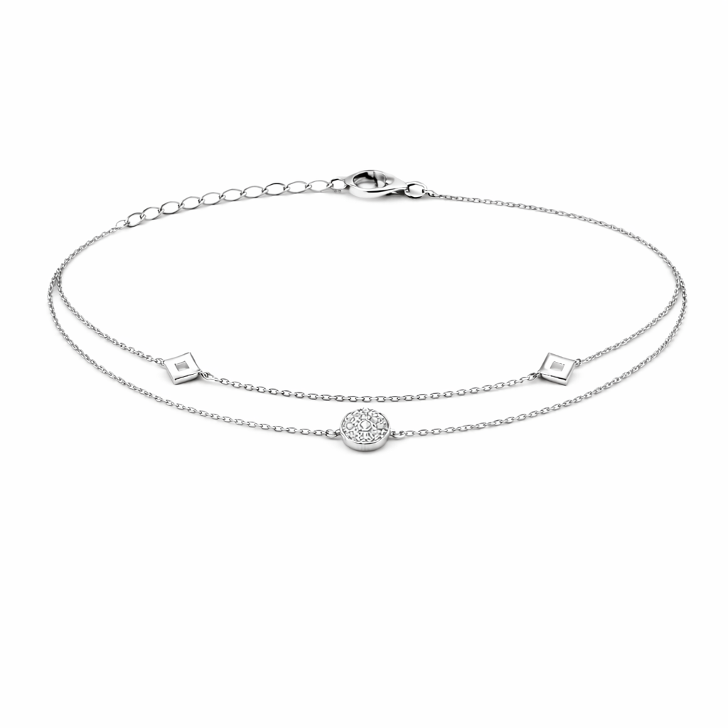 Brățară din argint 925 „geometric pavé”, COD B169, sistem de închidere reglabil, cu prelungire