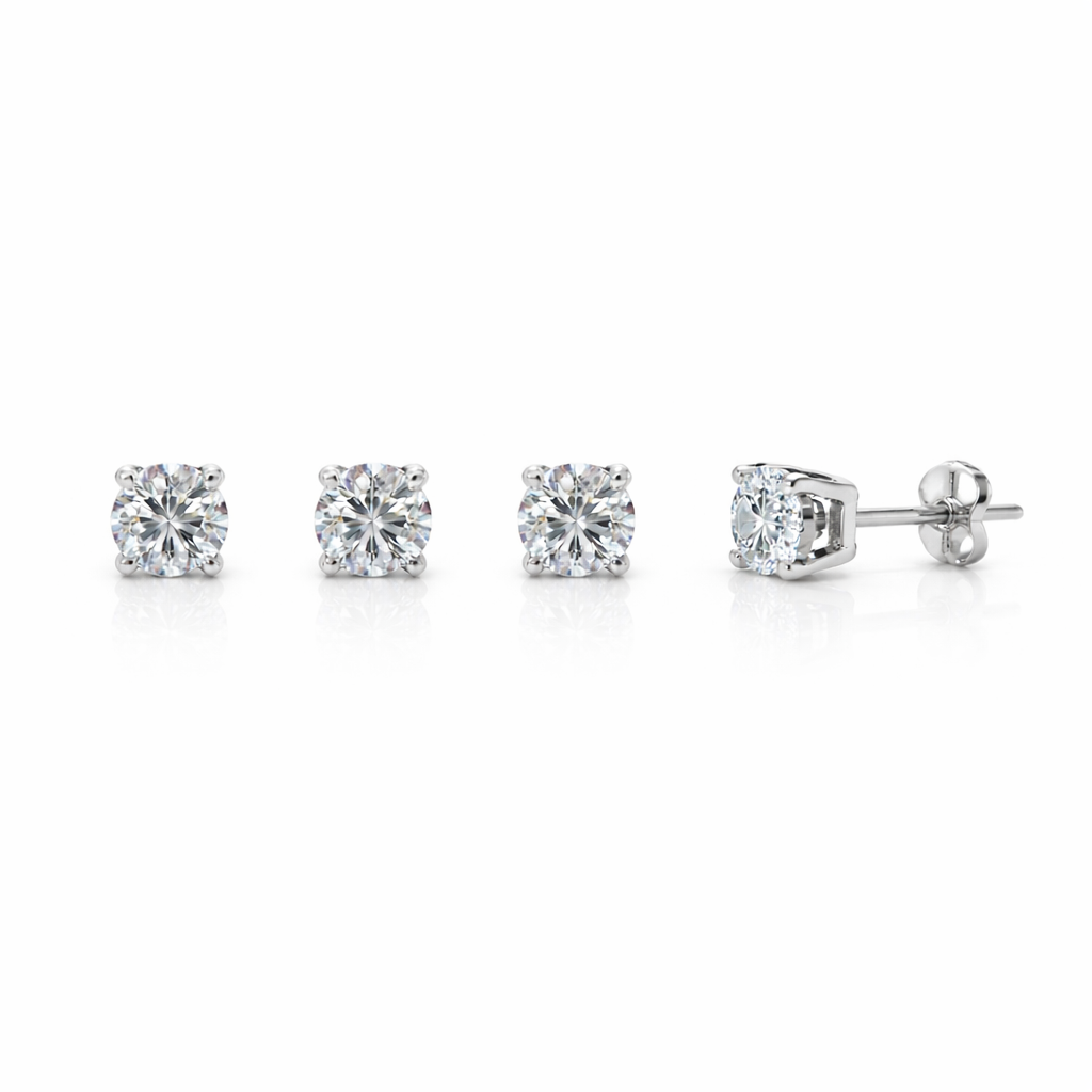 Cercei din argint 925 „timeless solitaire studs”, COD C652, sistem de închidere tip tijă cu șurub