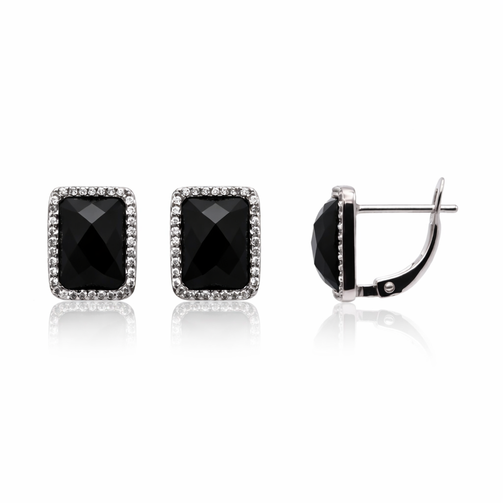 Cercei din argint 925 „black onyx glam”, COD C210, sistem de închidere tip tortiță