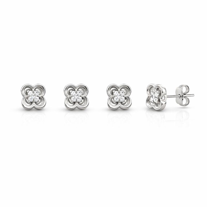 Cercei din argint 925 „sparkling clover”, COD 314, sistem de închidere tip tijă cu șurub