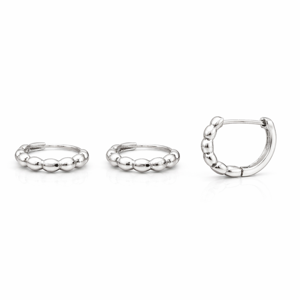 Cercei din argint 925 „beaded hoop shine”, COD C208, sistem de închidere tip tortiță