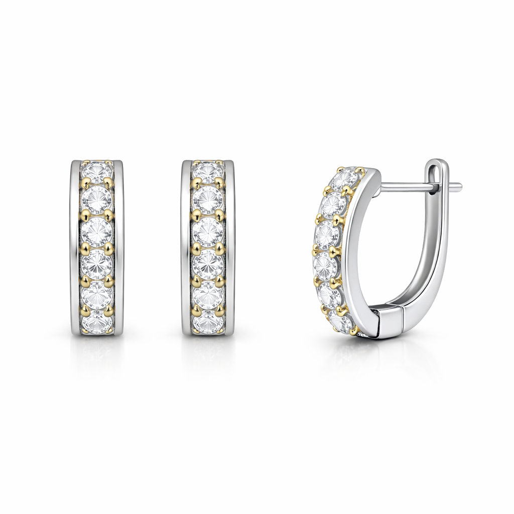 Cercei din argint 925 „golden accent crystal huggies”, COD C442, sistem de închidere tip tortiță