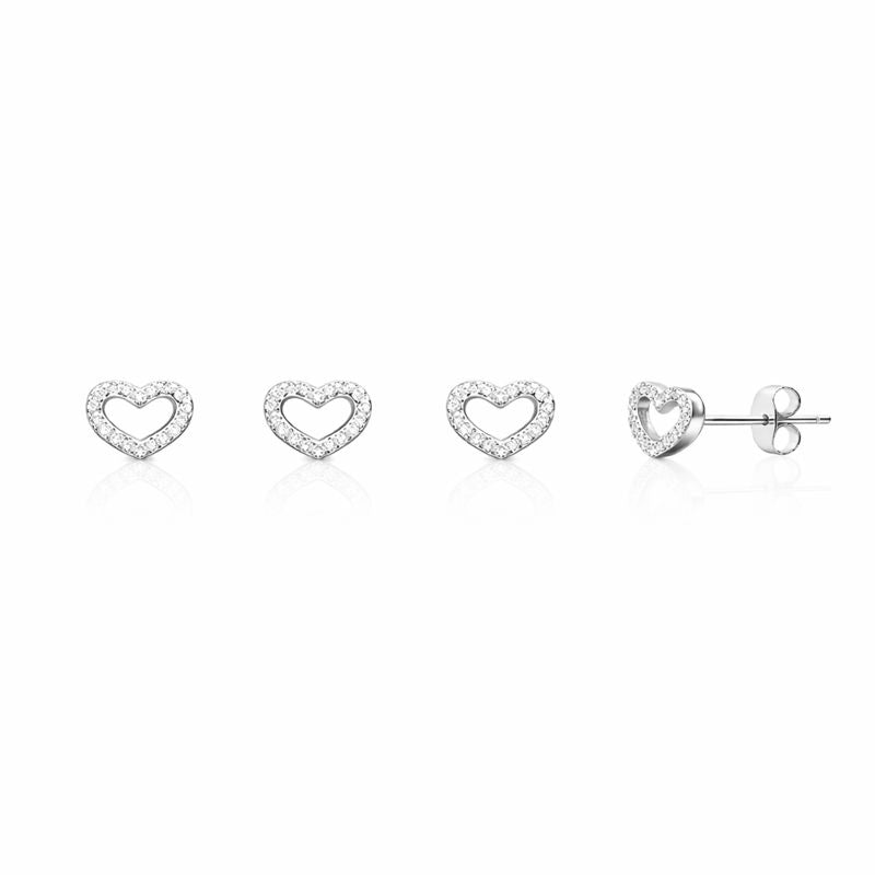 Cercei din argint 925 „sparkling heart”, COD 626, sistem de închidere tip tijă cu șurub