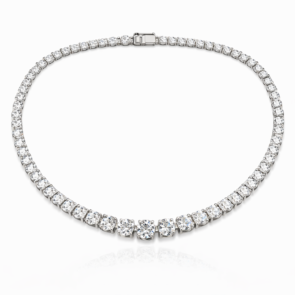 Colier din argint 925 tip riviere, COD 215, sistem de închidere tip casetă (box clasp)