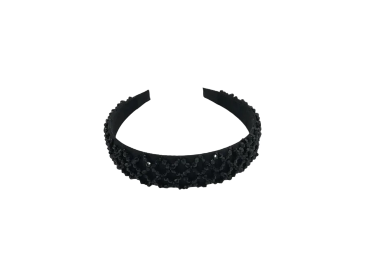 Coroniță de păr cu strasuri negre, format lat, culoarea negru