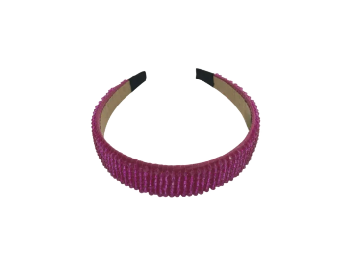 Coroniță de păr cu strasuri, format lat, culoare fucsia