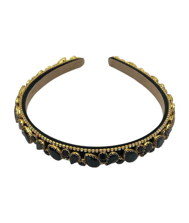 Coroniță de păr, model cu pietre strălucitoare negre, culoare negru-auriu