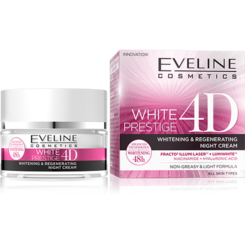 Cremă de față pentru noapte White Prestige 4D Whitening and Regenerating, 50 ml, Eveline Cosmetics