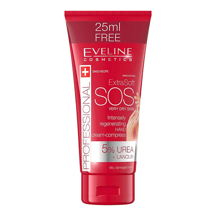 Cremă de mâini ExtraSoft S.O.S cu 5% uree & lanolină, 100 ml, Eveline Cosmetics