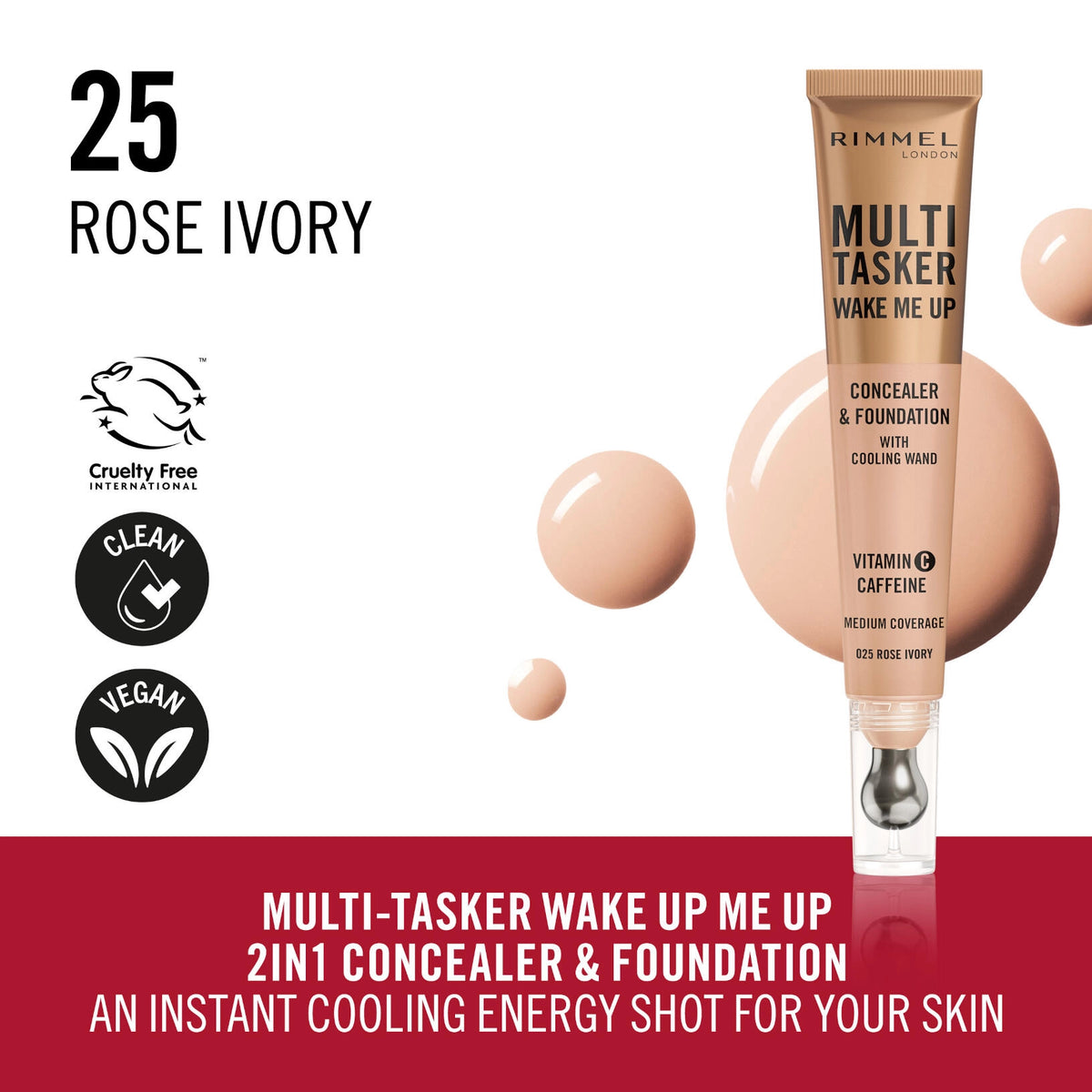 Fond de ten Multi-Tasker Wake Me Up, N.025 Rose Ivory, 20 ml, Rimmel London