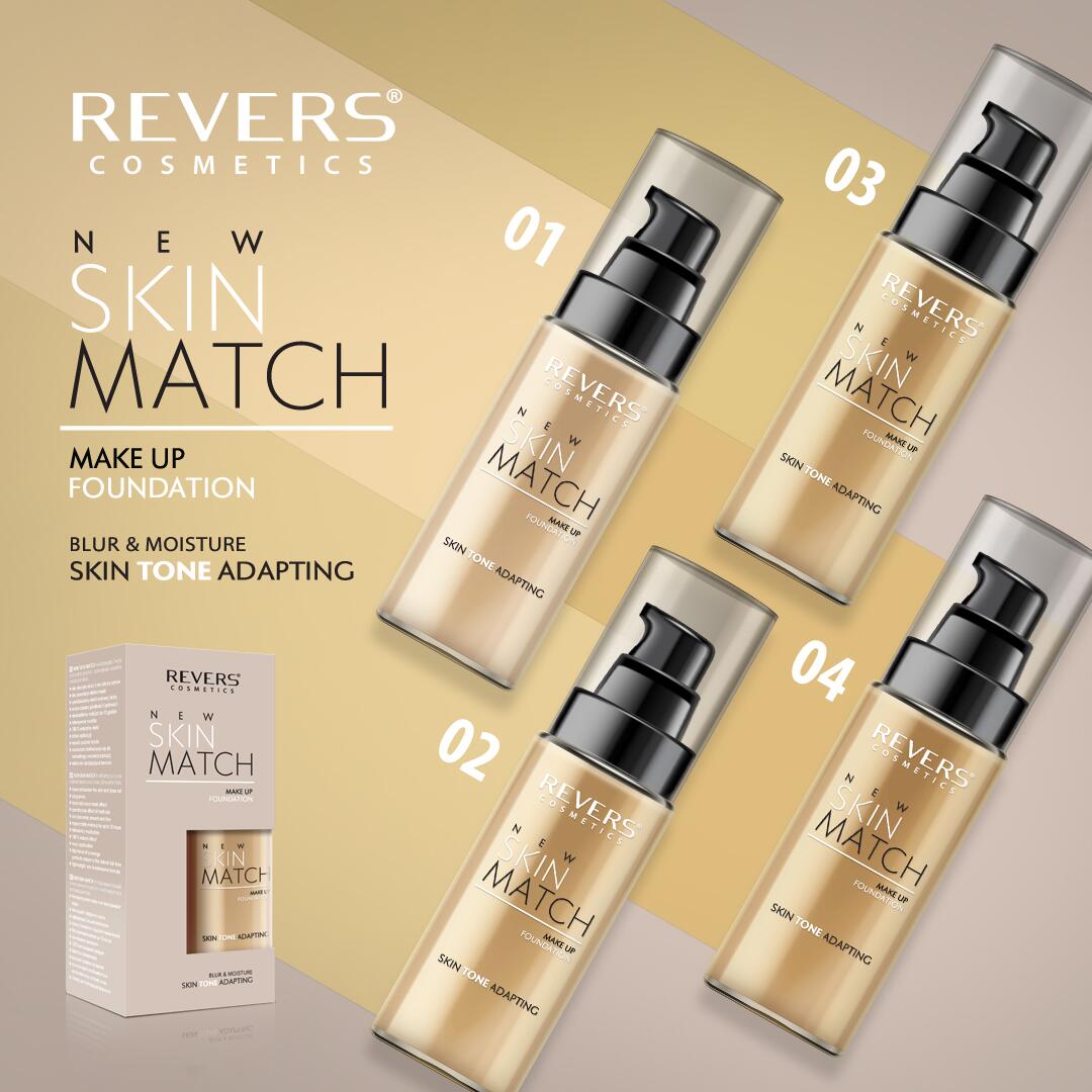 Fond de ten matifiant New Skin Match 02, 30 ml, Revers Cosmetics