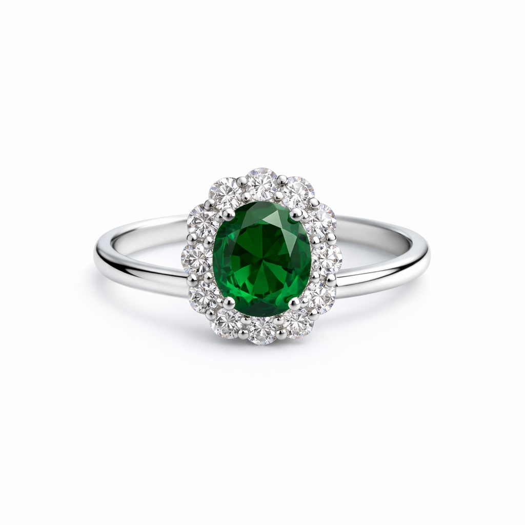 Inel din argint 925 „emerald velvet halo”, COD I234, mărime 7