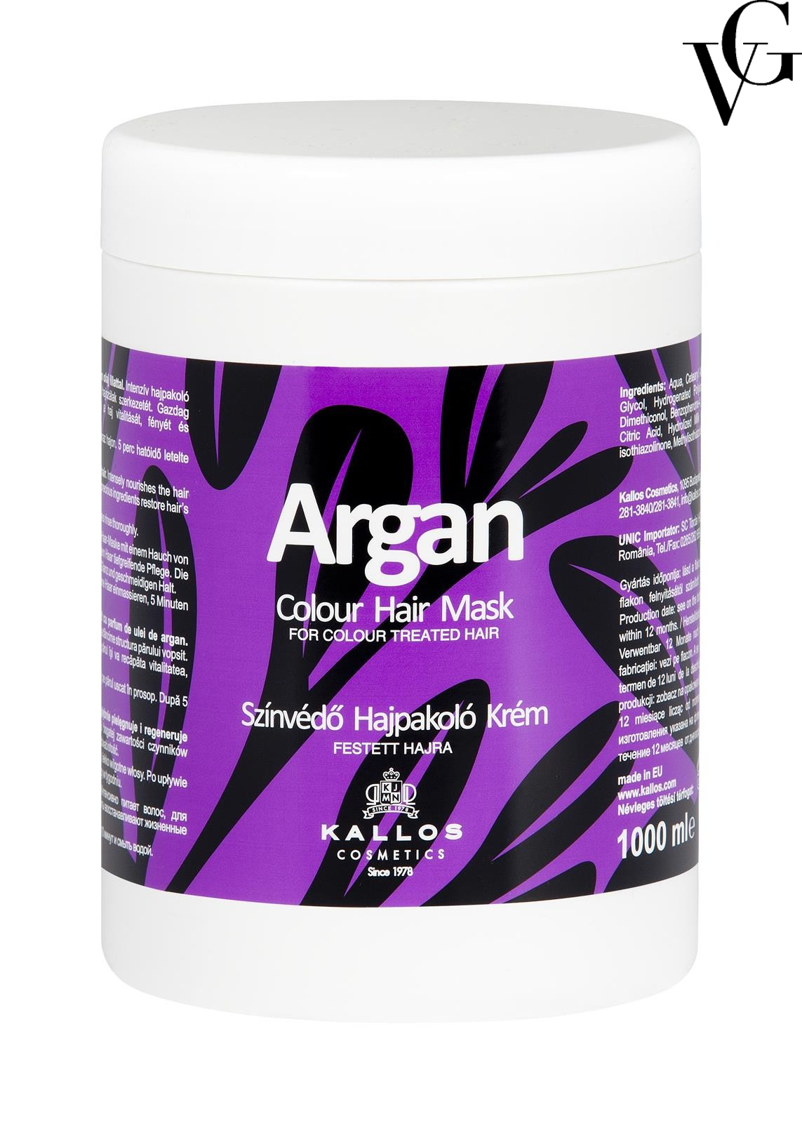 Mască de păr cu ulei de argan, 1000 ml, Kallos