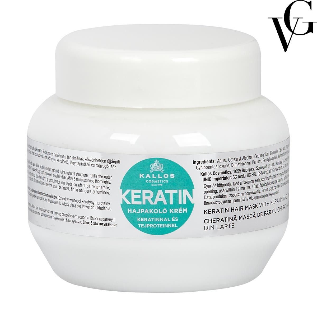 Mască de păr Keratin cu cheratină şi proteină din lapte, 275 ml, Kallos