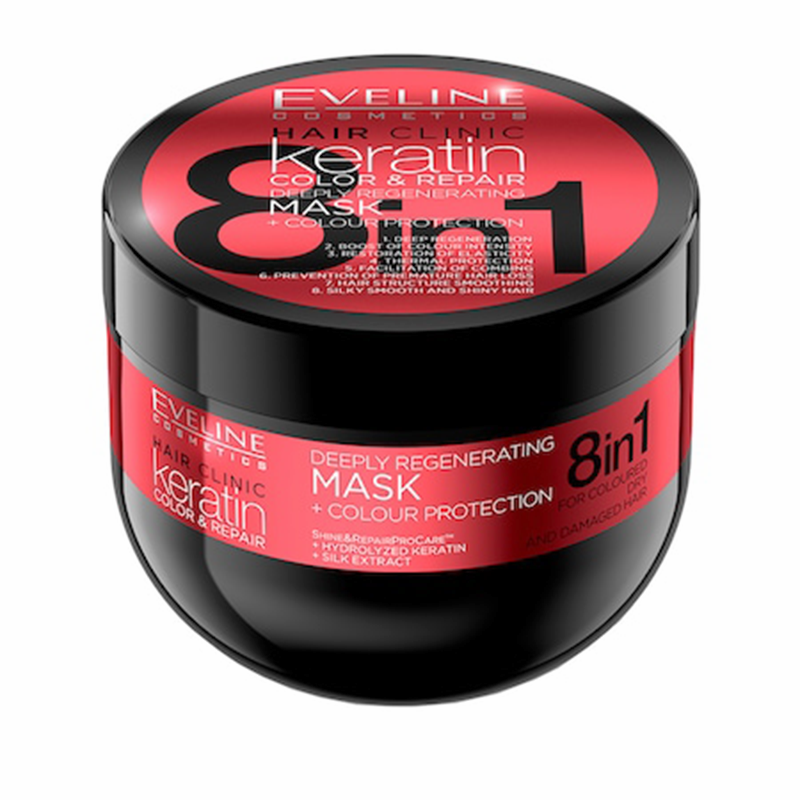 Mască de păr Hair Clinic Keratin Color & Repair 8in1, 500 ml, Eveline Cosmetics