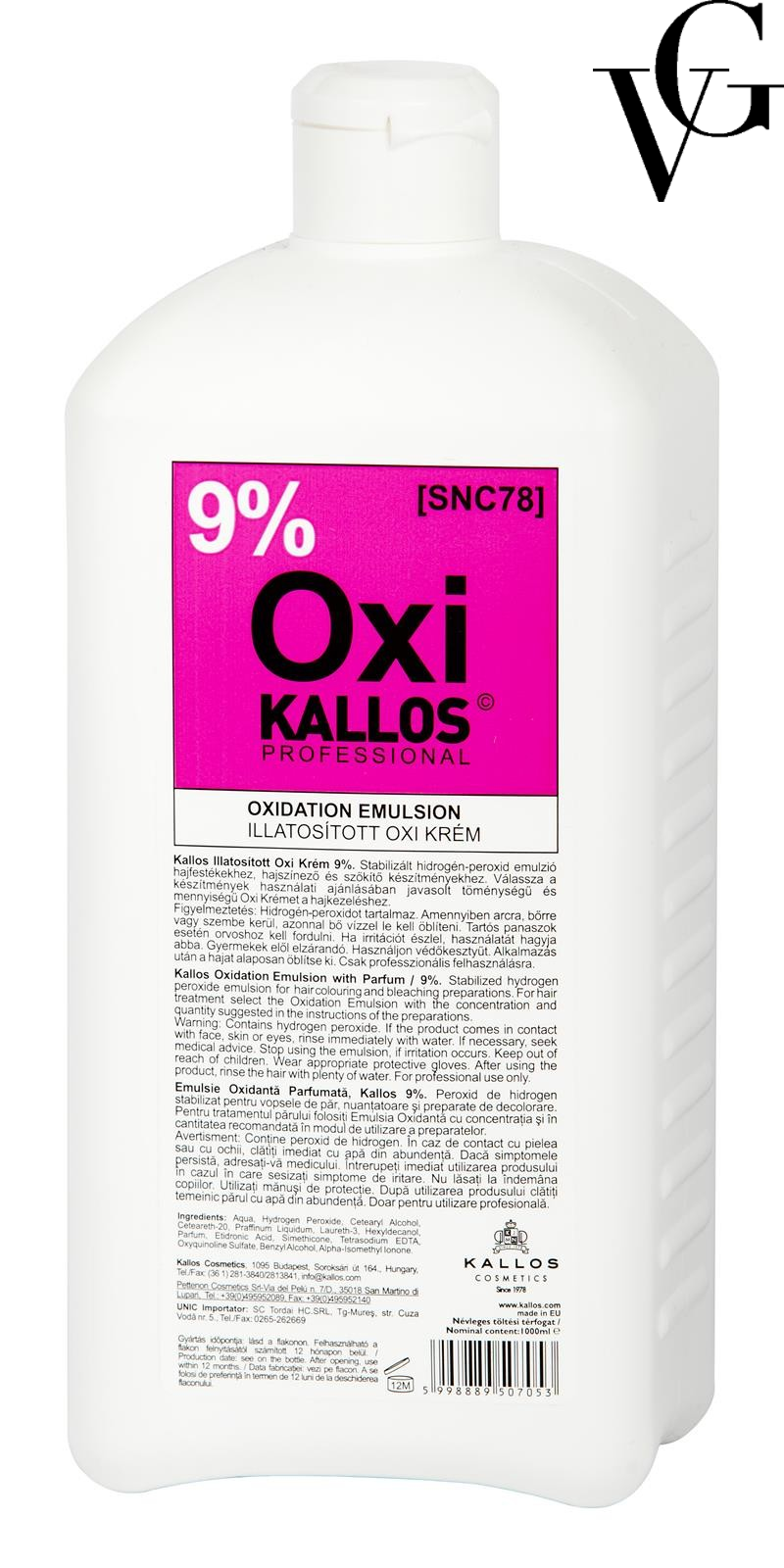 Cremă oxidantă emulsie 9%, 1000 ml, Kallos