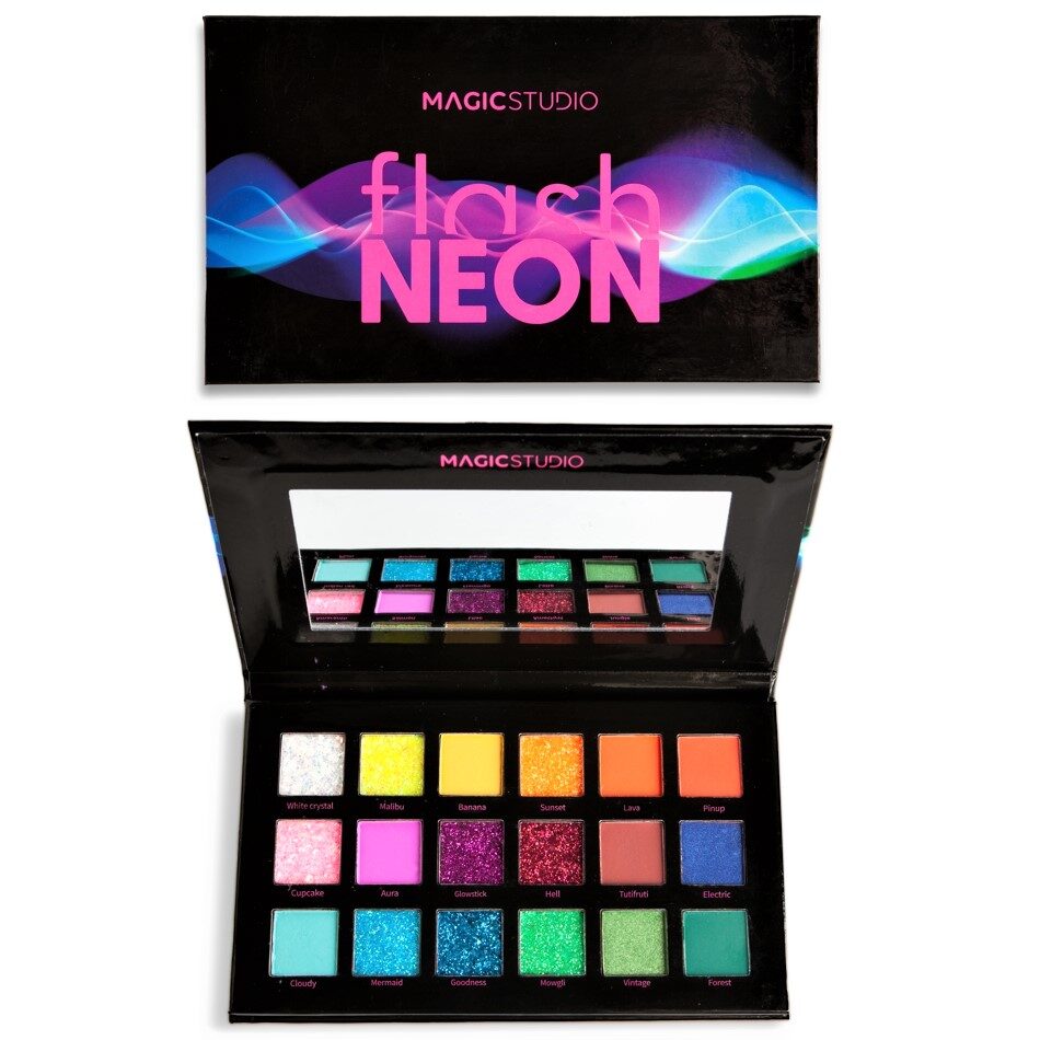 Paletă fard de pleoape, 18 nuanțe Flash Neon Shadow, Magic Studio