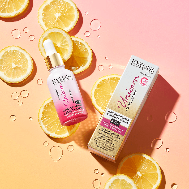 Bază de machiaj Unicorn Magic Drops Make-up Primer & Beauty Serum 2 în 1, 30 ml, Eveline Cosmetics