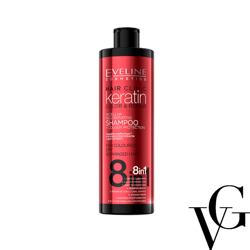 Șampon Keratin 8 în 1 pentru protecția culorii, 400 ml, Eveline Cosmetics