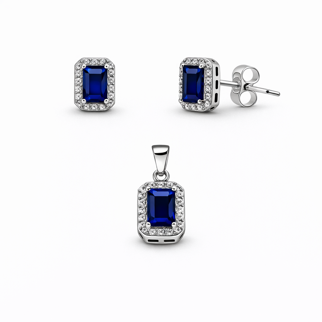 Set din argint 925 „sapphire elegance”, cercei și pandantiv, COD S439