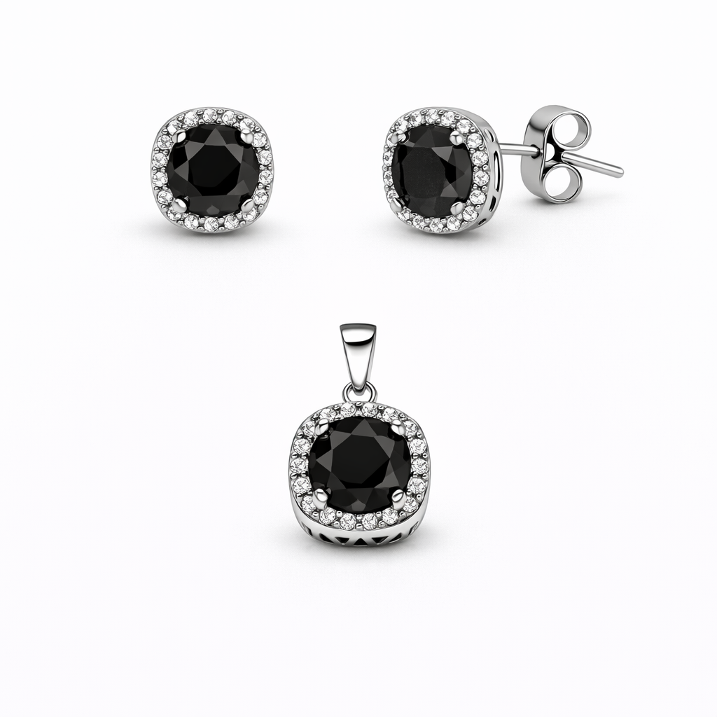 Set din argint 925 „midnight halo”, cercei și pandantiv, COD S241
