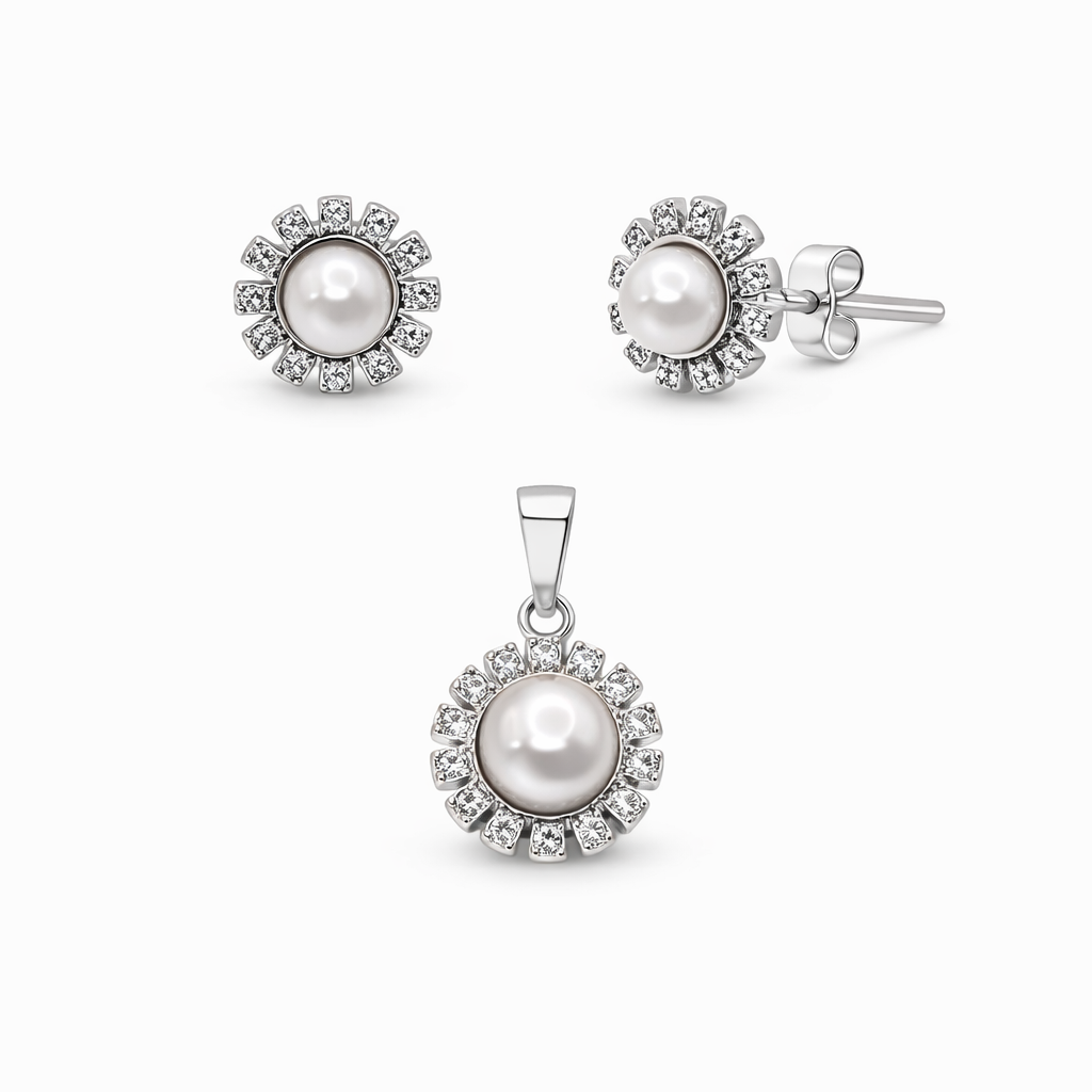 Set din argint 925 „pearl radiance”, cercei și pandantiv, COD S439