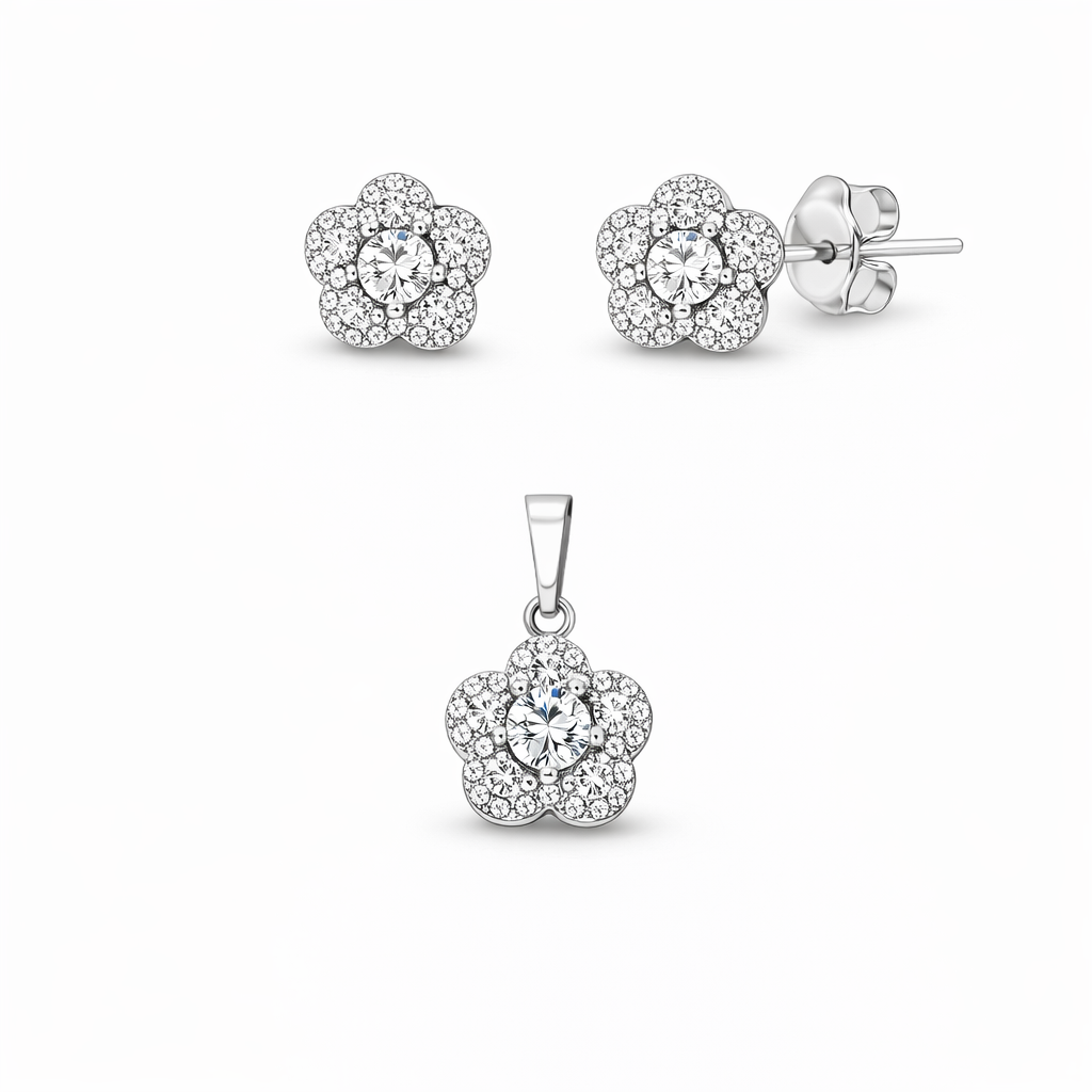 Set din argint 925 „sparkling blossom”, cercei și pandantiv, COD S226