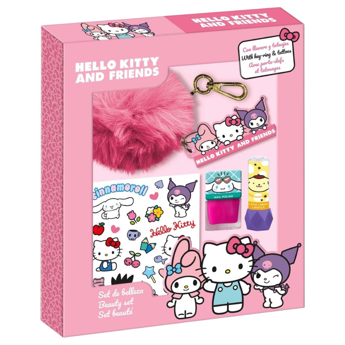 Set cosmetic pentru fetițe cu breloc pompom Hello Kitty & Friends, Lorenay